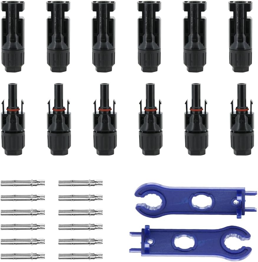 KEDAKEJI 12 PCS Solar Connectors with 2PCS Spanners Solar Panel Cable Connectors 6 Pairs Male/Female(10AWG)