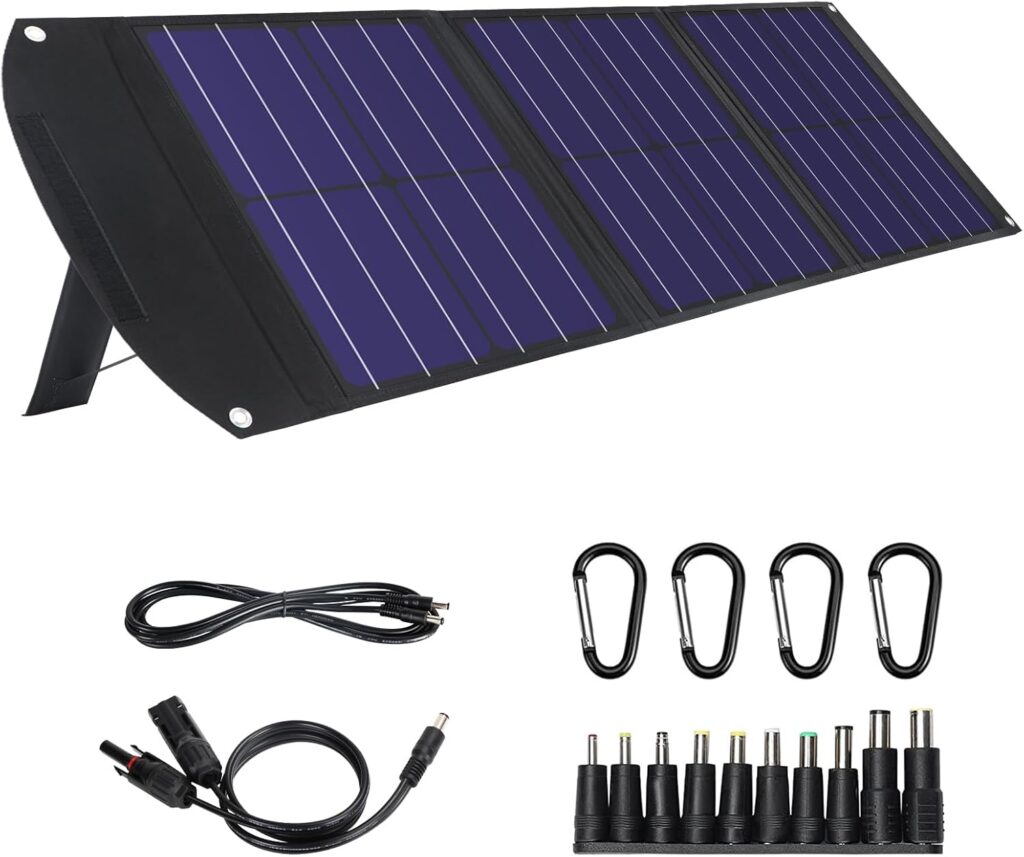 MARBERO 60W Portable Solar Panel, Foldable Solar Charger with Build-in Kickstand, Durable for Power Station, iPhone, Galaxy, Tablets, Outdoor Camping Travel, Off The Grid Living