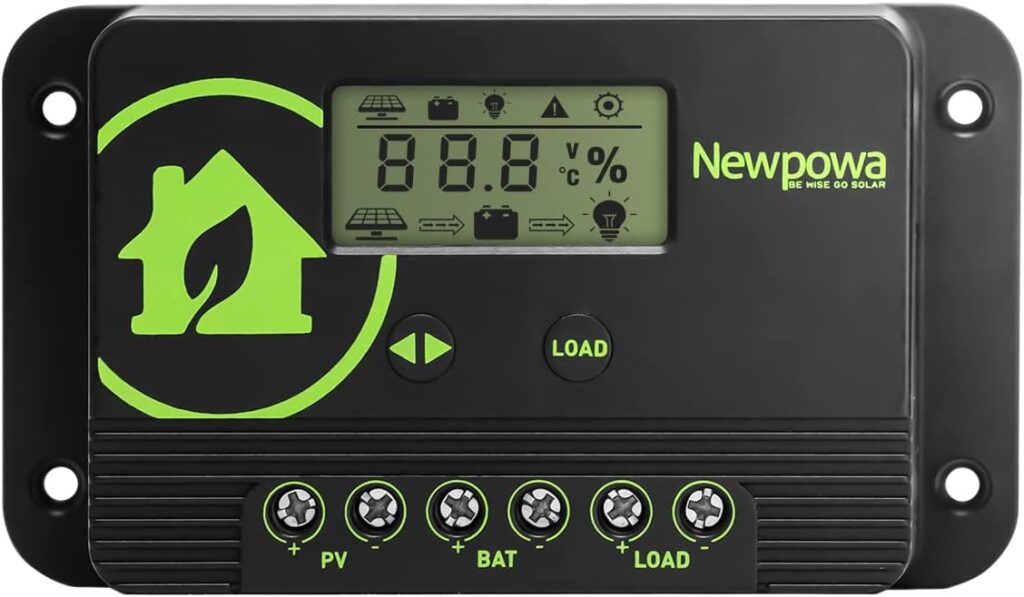 Newpowa 10A PWM Solar Charge Controller 12V/24V Compact Design LCD Display Off Grid Solar Panel Adjustablefor AGM, Gel, Flooded and Lithium Battery