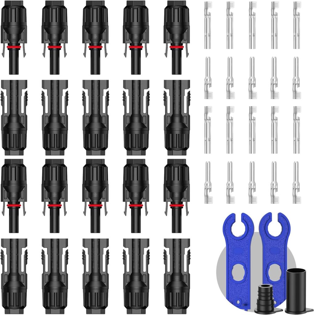 10 Pairs Solar Connector (10AWG), 20Pcs Solar Panel Cable Connectors Adapter Male/Female IP68 1000V 30A 10AWG 12AWG 14AWG Waterproof Dustproof Connector with 2 Spanners (10 Pairs Solar Connectors)