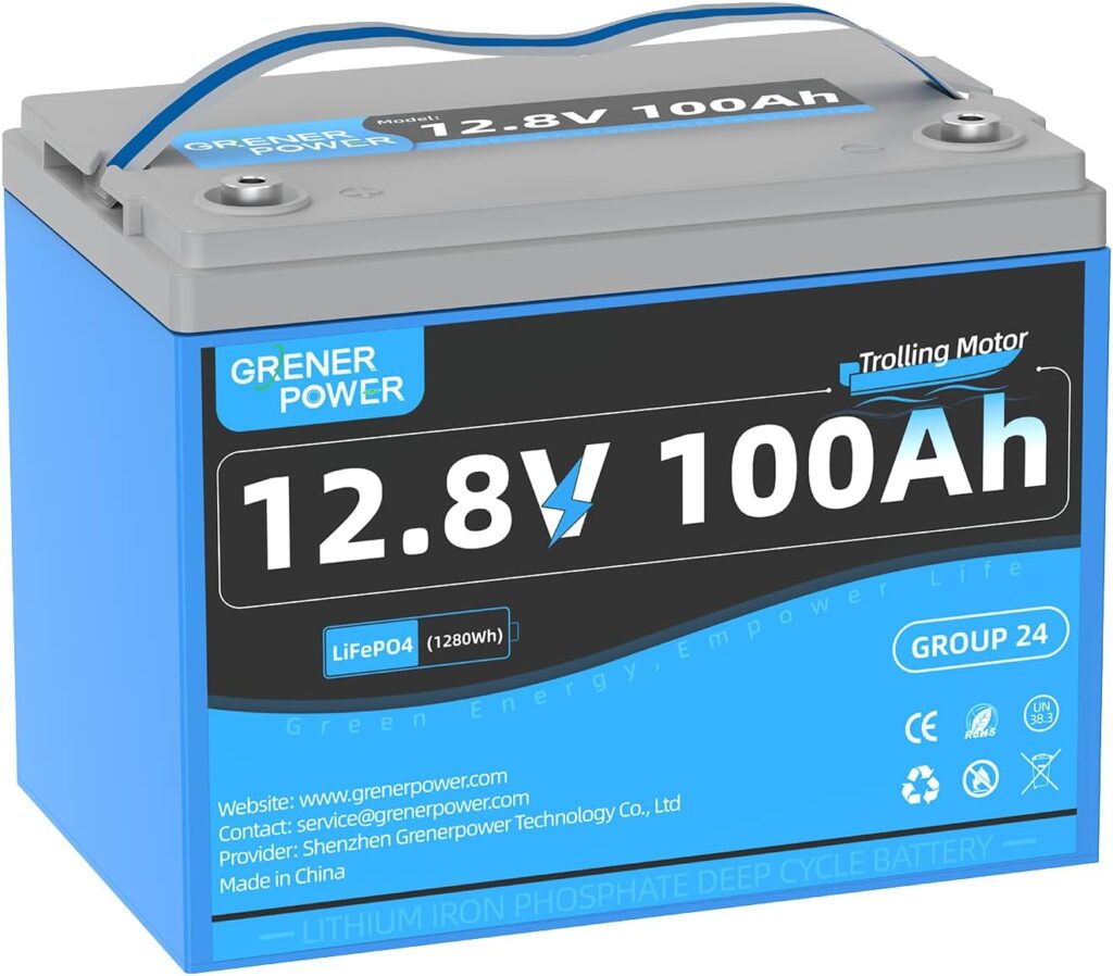 12.8V100Ah LiFePO4 Battery, Fit with BCI G24 Size, Built-in 100A BMS, 1280Wh Energy for 30-70lbs Trolling Motor, Up to 4P4S-24V/36V/48V Lithium Battery for RVs, Camping, Solar Home Use