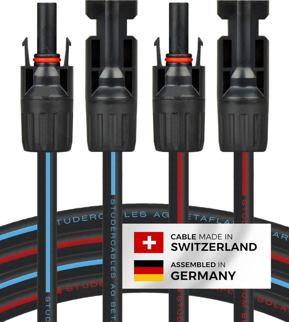 2 x 20 Feet 10 AWG Solar Cable, Made in Germany, Solar Extension Cable, Solar Panel Cable with Female and Male Connectors for RV, Waterproof, Weather Resistant, tinned Copper Wire