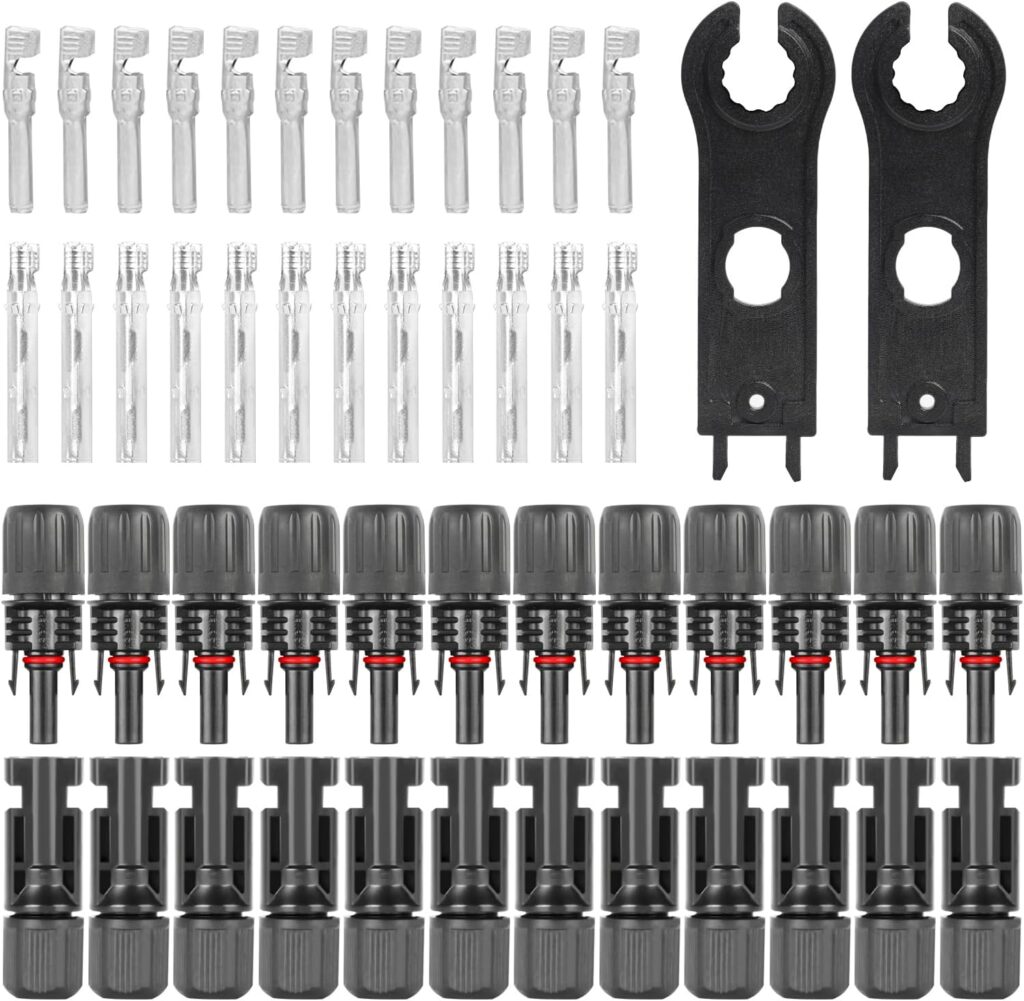 24PCS Solar Connectors with Dual Spanners, IP67 Waterproof Solar Panel Cable Connectors 1000V 30A Adapter Male/Female, 12 Pair