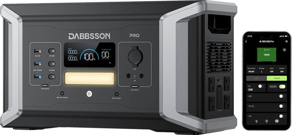 Dabbsson Portable Power Station DBS1000 Pro,2000W 1024Wh Solar Generator,4xAC Pure Sine Wave Output,1200W Fast Solar Charging,EV Semi-Solid LiFePO4 Battery Generator for Camping,RV and Home Backup