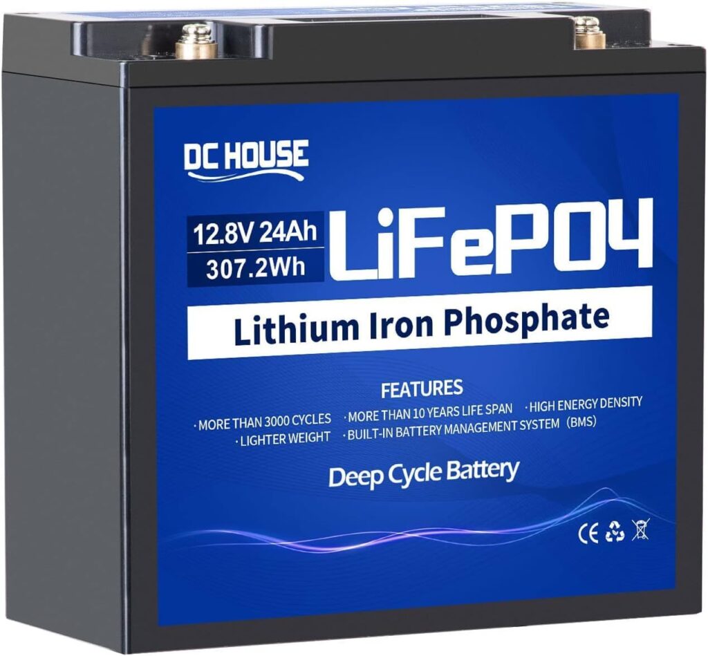 DC HOUSE 12V 24Ah Lithium Battery, 24Ah LiFePO4 Deep Cycle Battery, 3000+ Cycles, Built-in Smart BMS, Perfect for Fish Finder, Scooter, Trolling Motor, Lighting, Kids Ride on Car