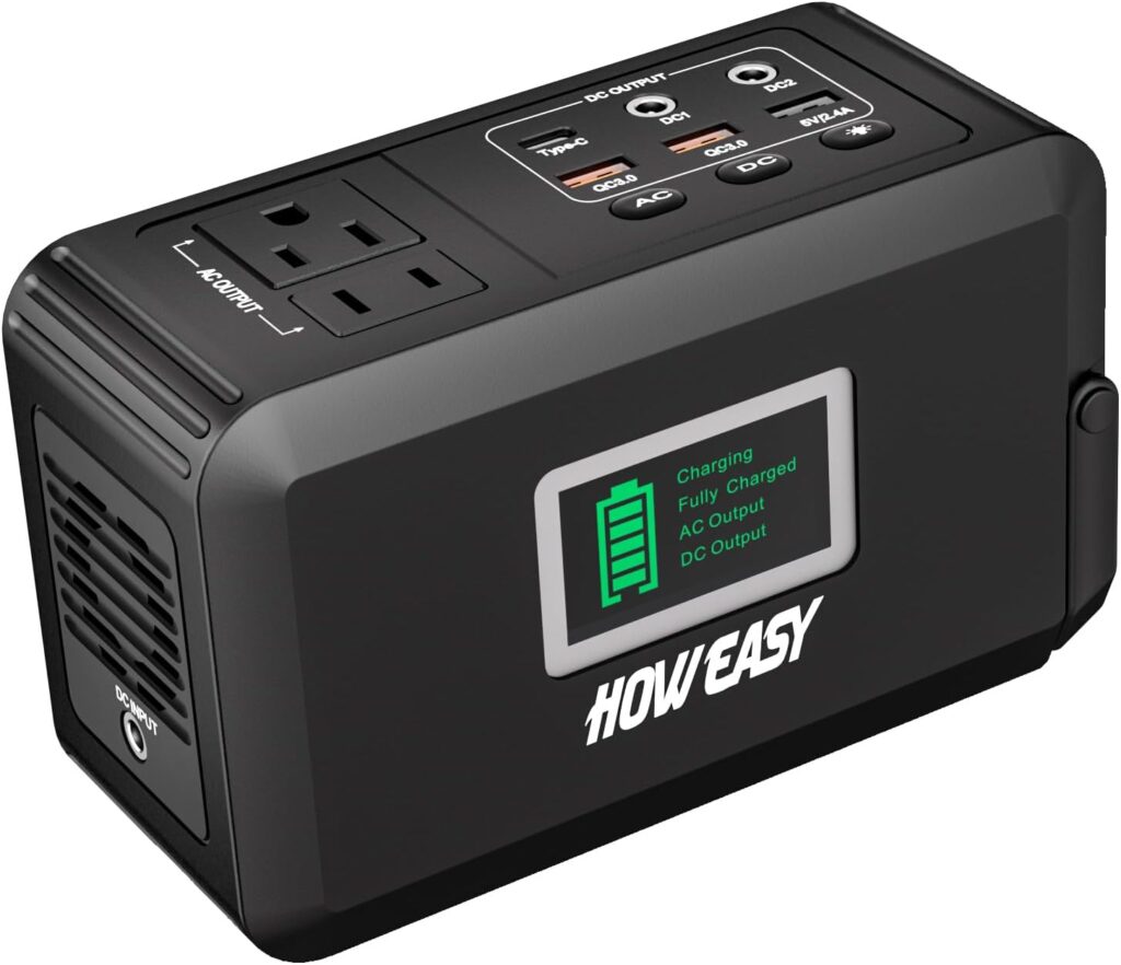 HOWEASY Portable Power Station, 24000mAh Camping Solar Generator, Portable Power Bank with 2 110V/ 150W Peak AC Outlet / 2 DC /3 USB QC3.0/LED Flashlight for Home Camping Emergency Backup