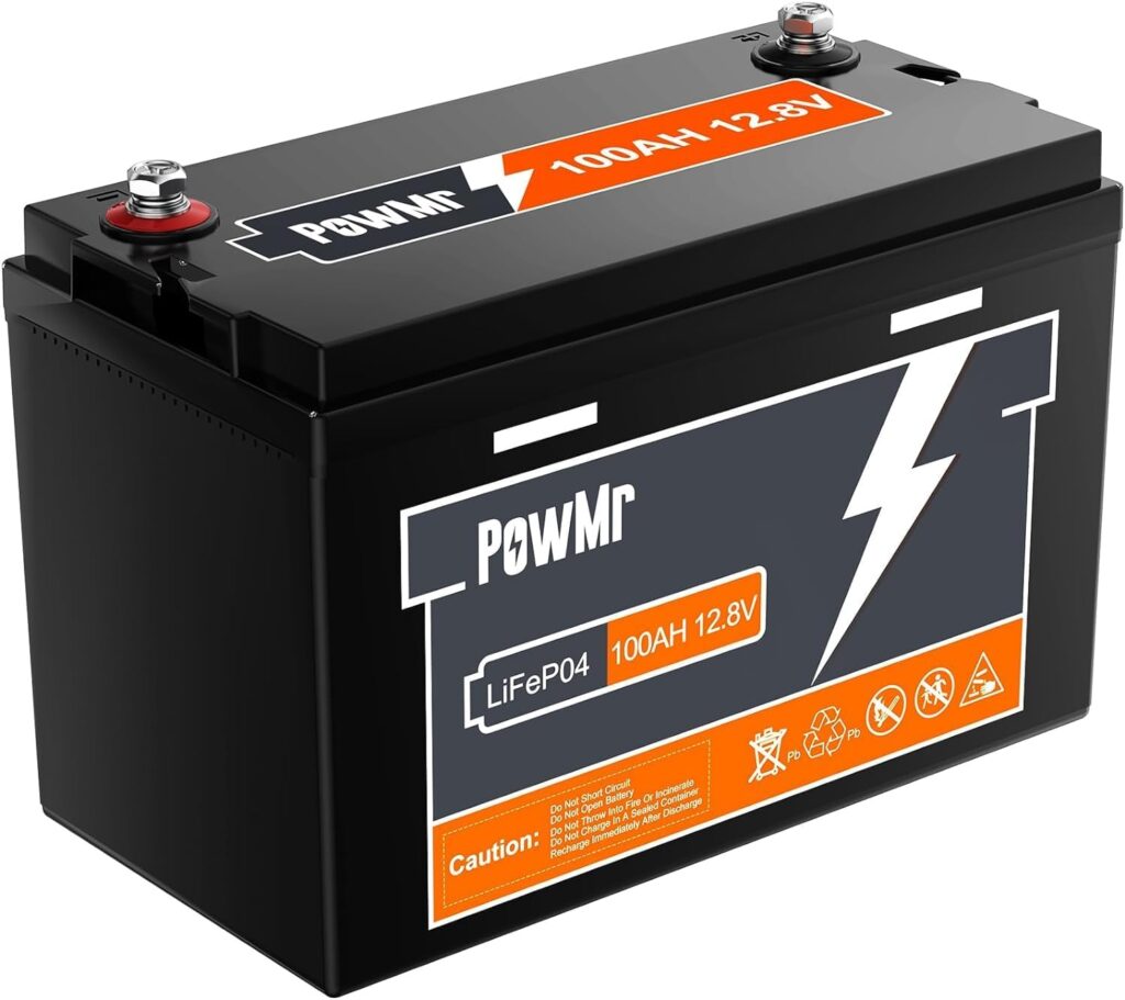 PowMr 12V 100Ah LiFePO4 Battery, 100A BMS Built-in, 1.28kWh Higher Energy Density Rechargeable Lithium Battery with Up to 15000 Cycles, for Solar System, RV, Van, Trailer, Motor, Home and Boat