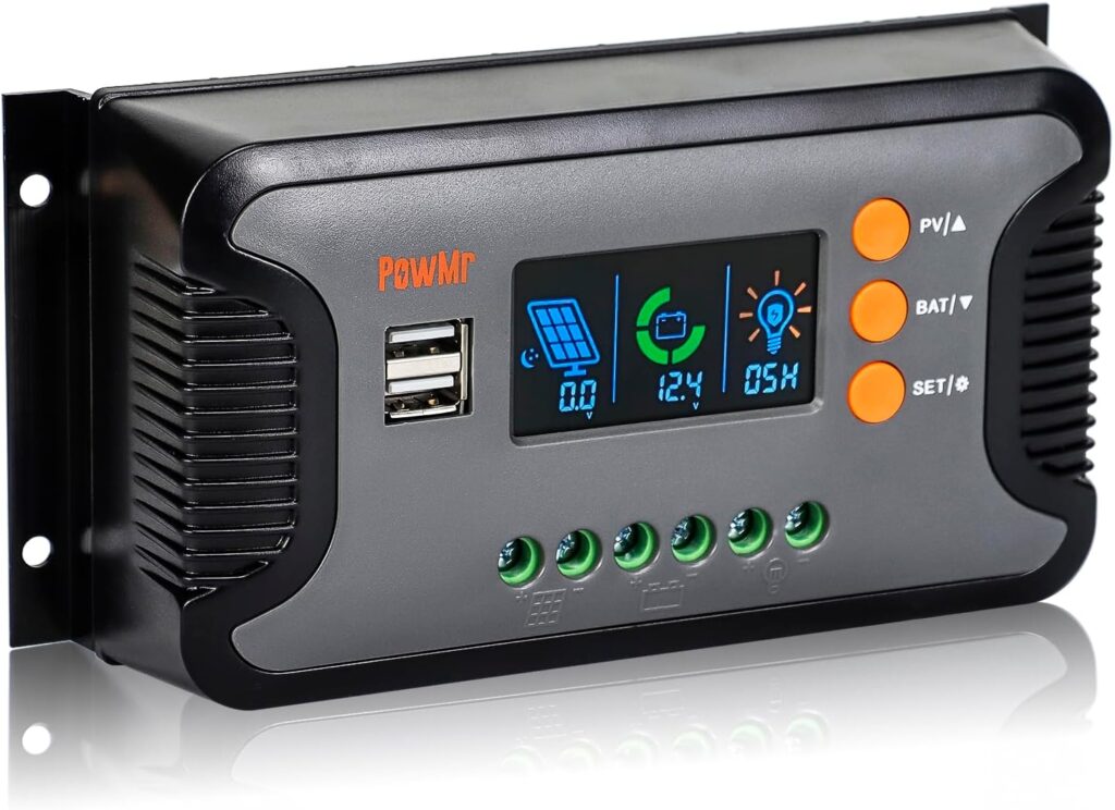 PowMr 30A PWM Solar Charge Controller, 12V 24V 36V 48V Auto, LCD Display and Dual USB Output, Fit for AGM, Gel, FLD, Lead-Acid and Lithium Battery【Update Version】