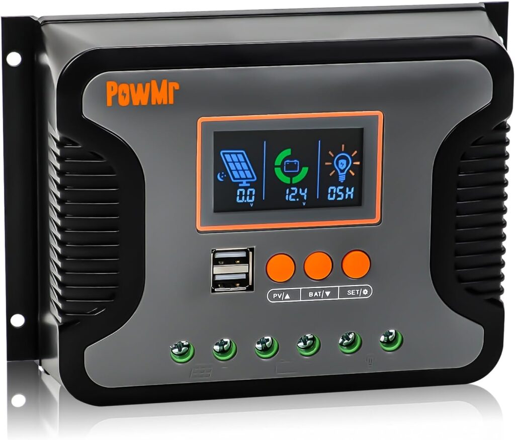 PowMr 80A PWM Solar Charge Controller, 12V 24V 36V 48V Auto, LCD Display and Dual USB Output, Fit for AGM, Gel, FLD, Lead-Acid and Lithium Battery【Update Version】