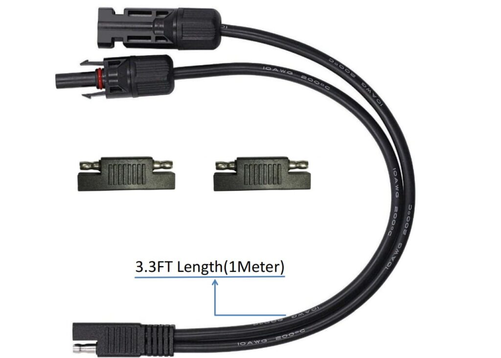 Solar Panel Connectors 10AWG Compatible with MC-4 Connecter to SAE Adapter PV Extension Cable Wire for RV Caravan Solar Panels Battery Charger kit with Two SAE to SAE Polarity Reverse Adapters (3.3Ft)