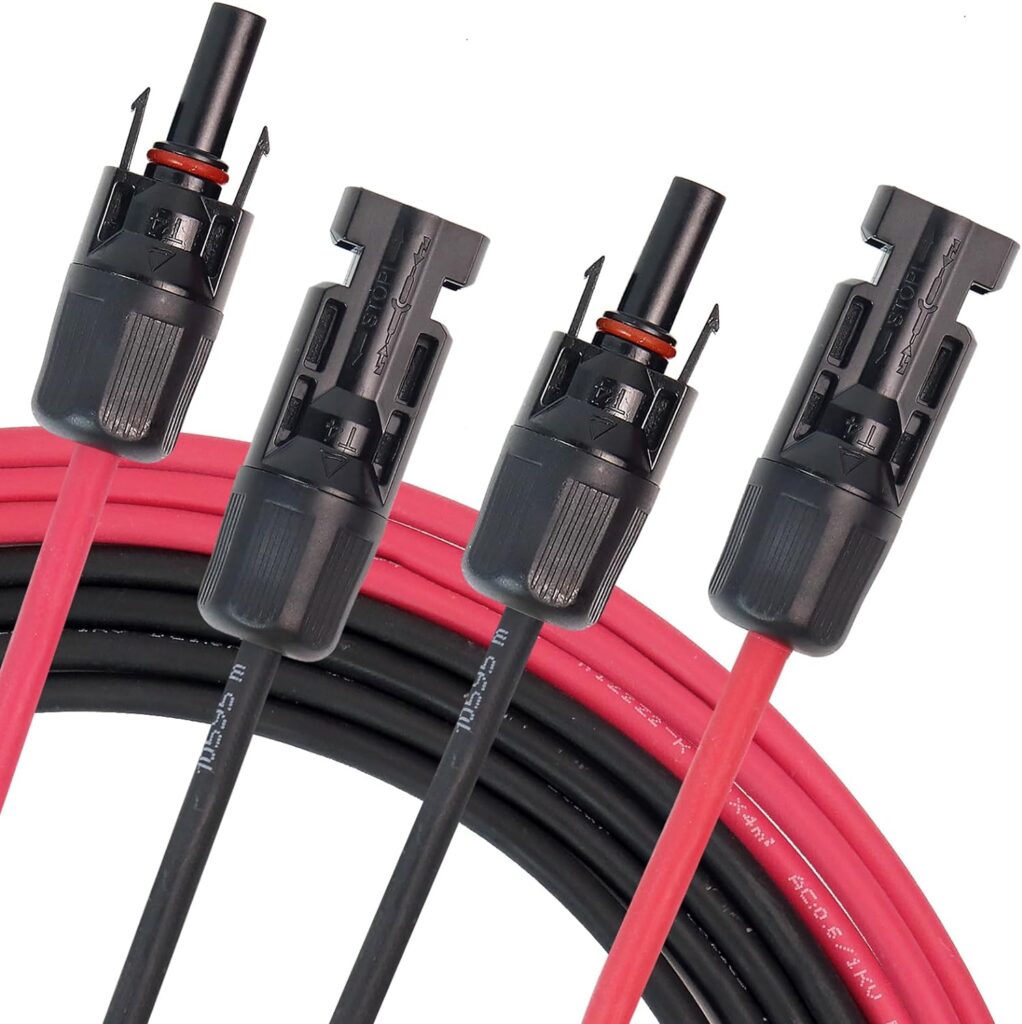 Solar Panel Extension Cables Wire - 20FT 10AWG Solar Extension Cable Kit with Female  Male Waterproof Connectors Solar Panel Adapter for Car,Boat,Outdoors,RV,Photovoltaic Systems(6M/6mm² Red + Black)