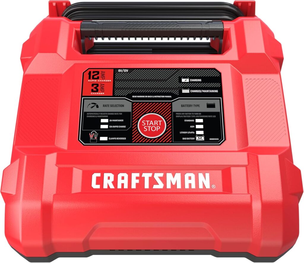 CRAFTSMAN Fully Automatic 4-in-1 Automotive Battery Charger, Maintainer, Desulfator, and Tester, CMXCESM258, 12 Amps, 6/12 Volt for Car, SUV, Truck, and Boat Batteries