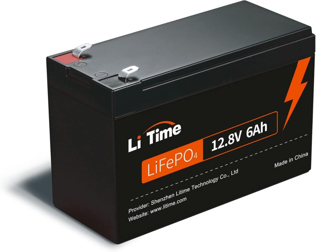 Litime 12V 6Ah LiFePO4 Battery, 76.8W Rechargeable Lithium Battery Built-in 6A BMS, 4000+ Deep Cycles, Low Self-Discharge Rate, for Fish Finder Kids Scooter LED Light Security Camera Toys Camping